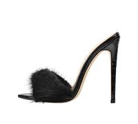 Only maker Damen Mules Spitze Stiletto Absatz Sandalen mit Plüsch Schwarz 44 EU