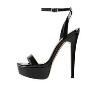 Only maker Damen Plateau Sandalen High Heels Glitzer Sandaletten Pumps Riemchensandalen Stiletto Metallic Schwarz 45 EU