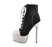 Only maker Damen Plateau Stiefeletten Fashion Sneakers Ankle Boots Schnürstiefeletten aus Canvas Stiletto Absatz Schwarz 39 EU