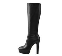 Only maker Damen Runde Toe Plateau Stiefel Kniestiefel Overknee Hohe Boots Sexy Übergröß Absatzstiefel Schwarz EU 44