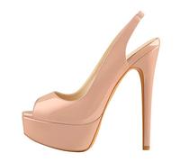 Only maker Damen Slingpumps Peeptoe Sandaletten Stiletto Absatz Sandalen High Heels Plateau Tan Lack 37 EU