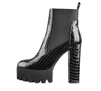Only maker Damen Stiefeletten Blockabsatz Plateaustiefel Bequeme Elastische Knöchelstiefel Runde Zehen Kurzer Stiefel Reptil Optik 36 EU
