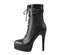 Only maker Damen Stiefeletten Plattform Komfort Winterstiefel Schnürstiefeletten Kalt Gefüttert Schwarz 42 EU