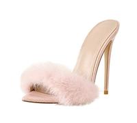 Only maker Frauen Pantoletten Sandaletten Stiletto Sommerschuhe Flauschig Pink 36 EU