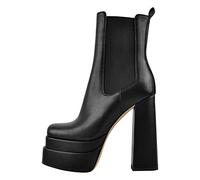 Only maker Plateau Chelsea Boots Damen Stiefeletten Blockabsatz Elegante Ankle Booties Lederoptik Schwarz 39 EU