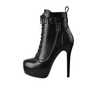 Only maker Plattform Lace Up Ankle Boots with Metal Chain High Heels Stilettos Black EU 40