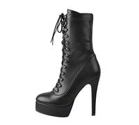 Only maker Women Mid Calf Boots Ankle Booties Platform Stiletto Plateau Stiefeletten Glitzer Black 46 EU