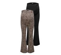 Umstandsleggings ONLY MATERNITY "OLMLOVELY LEO FLARED PANT 2-PACK NOOS", Damen, Gr. S (36), N-Gr, schwarz (schwarz pack:schwarz aop leopard), Jersey, Obermaterial: 95% Baumwolle, 5% Elasthan, bedruckt