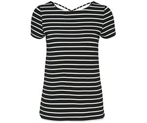 ONLY NOS Damen T-Shirt onlBERA Back LACE UP S/S TOP JRS 15131281, Gestreift, Gr. 36 (Herstellergröße: S), Mehrfarbig (Black Stripes:Cloud Dancer)