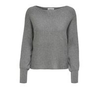 Only Damen Strickpullover OnlAdaline Life – kurz, Rippmuster, U-Boot-Ausschnitt, XS, Grey Melange