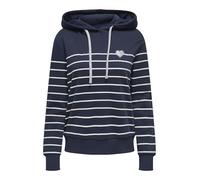 Kapuzensweatshirt ONLY "ONLADELLE L/S STRIPE HOOD SWT", Damen, Gr. S (36), navy blazer stripes:cloud dancer, emb. heart (silber), Sweatware, Obermaterial: 60% Baumwolle, 40% Polyester, gestreift, modi