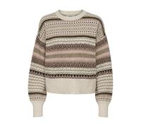 Strickpullover ONLY "ONLARIANNE L/S PULLOVER KNT NOOS", Damen, Gr. L, pumice stone detail:jaquard, Strick, Obermaterial: 96% Polyester, 4% Elasthan, gestreift, regular fit hüftlang, Rundhals, Rippbünd