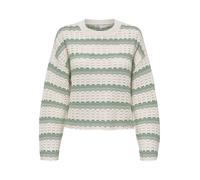 Rundhalspullover ONLY "ONLASA LS SHORT O-NECK CC KNT", Damen, Gr. M, birch stripes:laurel wreth, jadeite, Strick, Obermaterial: 60% Baumwolle, 40% Polyacryl, gestreift, regular fit hüftlang, Rundhals,