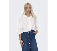 ONLY Damen Bluse Hemdkragen Halbarm Hemd Tief angesetzte Schulter hinten lang, Farben:Weiß, Größe:M