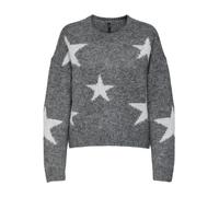 Strickpullover ONLY "ONLAZU LS STAR O-NECK KNT", Damen, Gr. M, dunkelgrau melange detail:cloud dancer, Strick, Obermaterial: 49% Polyester, 21% Nylon, 21% Polyacryl, 7% Wolle, 2% Elasthan, gemustert,