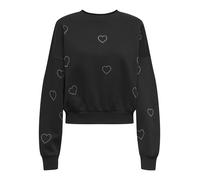 Sweatshirt ONLY "ONLBERIT L/S O-NECK SWT", Damen, Gr. L, schwarz detail:heart silber rhinestone, Sweatware, Obermaterial: 60% Baumwolle, 40% Polyester, bedruckt, regular fit hüftlang, Rundhals, Rippbü