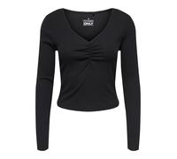 Langarmshirt ONLY "ONLBETTY LIFE L/S SCALLOP V-NECK CC JRS", Damen, Gr. L, schwarz, Jersey, Obermaterial: 95% Baumwolle, 5% Elasthan, unifarben, hüftlang, V-Ausschnitt, Shirts Langarmshirt, mit Raffun