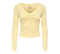 Langarmshirt ONLY "ONLBETTY LIFE L/S SCALLOP V-NECK CC JRS", Damen, Gr. XL, gelb (sunlight), Jersey, Obermaterial: 95% Baumwolle, 5% Elasthan, unifarben, hüftlang, V-Ausschnitt, Shirts Langarmshirt, m