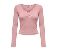 Langarmshirt ONLY "ONLBETTY LIFE L/S SCALLOP V-NECK CC JRS", Damen, Gr. S, rosy touch, Jersey, Obermaterial: 95% Baumwolle, 5% Elasthan, unifarben, hüftlang, V-Ausschnitt, Shirts Langarmshirt, mit Raf