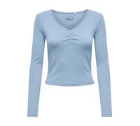 Langarmshirt ONLY "ONLBETTY LIFE L/S SCALLOP V-NECK CC JRS", Damen, Gr. L, soft chambray, Jersey, Obermaterial: 95% Baumwolle, 5% Elasthan, unifarben, hüftlang, V-Ausschnitt, Shirts Langarmshirt, mit