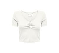 Kurzarmshirt ONLY "ONLBETTY LIFE S/S SCALLOP V-NECK CC JRS", Damen, Gr. XL, cloud dancer, Jersey, Obermaterial: 95% Baumwolle, 5% Elasthan, unifarben, hüftlang, V-Ausschnitt, Shirts, mit Raffung am Au