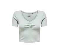 Kurzarmshirt ONLY "ONLBETTY LIFE S/S SCALLOP V-NECK CC JRS", Damen, Gr. M, jadeite, Jersey, Obermaterial: 95% Baumwolle, 5% Elasthan, unifarben, hüftlang, V-Ausschnitt, Shirts, mit Raffung am Ausschni