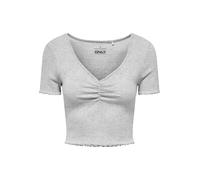 Kurzarmshirt ONLY "ONLBETTY S/S V-NECK TOP CC JRS", Damen, Gr. L (40), grau (light grau melange), Jersey, Obermaterial: 95% Baumwolle, 5% Elasthan, unifarben, regular fit, V-Ausschnitt, Shirts (963279
