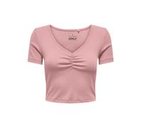 Kurzarmshirt ONLY "ONLBETTY LIFE S/S SCALLOP V-NECK CC JRS", Damen, Gr. L, rosy touch, Jersey, Obermaterial: 95% Baumwolle, 5% Elasthan, unifarben, hüftlang, V-Ausschnitt, Shirts, mit Raffung am Aussc