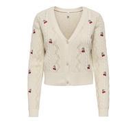 Strickjacke ONLY "ONLBIRTIE LS EMB V-NECK CARDIGAN KNT", Damen, Gr. XL, ecru detail:barbad cherry, laurel wre, cherry emb, Strick, Obermaterial: 60% Baumwolle, 40% Polyacryl, unifarben, regular fit no