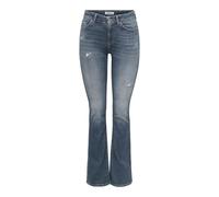 Bootcut-Jeans ONLY "ONLBLUSH MID WAIST FLARED DNM REA1099", Damen, Gr. M, Länge 32, medium blau denim detail:destroy, Denim/Jeans, Obermaterial: 92% Baumwolle, 6% Elastomultiester, 2% Elasthan, ausges