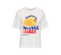 Kurzarmshirt ONLY "ONLBOLETTE LIFE S/S TOP BOX CC JRS", Damen, Gr. XS, cloud dancer print:orange vibes, Jersey, Obermaterial: 100% Baumwolle, bedruckt, loose fit normal, Rundhals, Shirts, mit auffälli