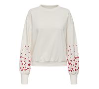Sweatshirt ONLY "ONLBROOKE L/S O-NECK FLOWER SWT", Damen, Gr. L, cloud dancer print:heart high risk rot, Sweatware, Obermaterial: 60% Baumwolle, 40% Polyester, regular fit normal, Rundhals, Rippbündch