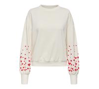 Sweatshirt ONLY "ONLBROOKE L/S O-NECK FLOWER SWT", Damen, Gr. L, cloud dancer print:heart high risk rot, Sweatware, Obermaterial: 60% Baumwolle, 40% Polyester, regular fit normal, Rundhals, Rippbündch
