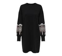 Sweatkleid ONLY "ONLBROOKE LS SHORT DRESS FLOWER SWT NOOS", Damen, Gr. XS, N-Gr, schwarz detail:ethnic, Sweatware, Obermaterial: 60% Baumwolle, 40% Polyester, bedruckt, modisch, lässig geschnitten kur