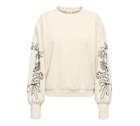 Sweatshirt ONLY "ONLBROOKE L/S O-NECK DETAIL SWT NOOS", Damen, Gr. L, birch detail:schwarz magnolia, Sweatware, Obermaterial: 60% Baumwolle, 40% Polyester, regular fit normal, Rundhals, Rippbündchen,
