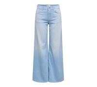 Weite Jeans ONLY "ONLCALIFORNIA MW WD FLAR DNM REA004 NOOS", Damen, Gr. 32, Länge 32, blau (light blau denim), Denim/Jeans, Obermaterial: 99% Baumwolle, 1% Elasthan, unifarben, regular fit lang, Jeans