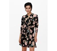 ONLY "ONLCORY LIFE L/S V-NECK TUNIC WVN NOOS" Sommerkleid mit Taillengürtel (23720540-M) schwarz aop:groundbreaker floral
