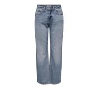 ONLY Damen Ripped Jeans Coole Distressed Denim Hose mit Rissen Momjeans Straight Fit, Farben:Blau-3, Größe:S / 32L, Beinlänge:L32