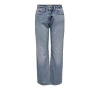 ONLY Damen Ripped Jeans Coole Distressed Denim Hose mit Rissen Momjeans Straight Fit, Farben:Blau-3, Größe:M / 32L, Beinlänge:L32