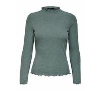 Langarmshirt ONLY "ONLEMMA L/S HIGH NECK TOP", Damen, Gr. XS, grün (balsam grün melange), Rippware, Obermaterial: 65% Polyester, 30% Viskose, 5% Elasthan, meliert, casual, sehr schmal normal, hoch ges