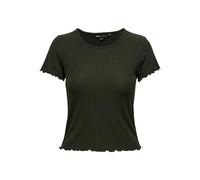 Rundhalsshirt ONLY "ONLEMMA S/S SHORT TOP NOOS JRS", Damen, Gr. XL, grün (rosin), Jersey, Obermaterial: 65% Polyester, 30% Viskose, 5% Elasthan, unifarben, regular fit kurz, Rundhals, gewellter Abschl