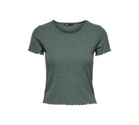 ONLY Damen T-Shirt ONLEMMA Short XS S M L XL Schwarz Weiß Rundhals gerippt, Größe:S, Farbe:Balsam Green Melange 15201206