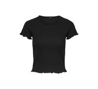 Rundhalsshirt ONLY "ONLEMMA S/S SHORT TOP NOOS JRS", Damen, Gr. XL (42), schwarz, Single Jersey, Rippware, Obermaterial: 63% Polyester, 32% Viskose, 5% Elasthan, unifarben, casual, regular fit kurz, R
