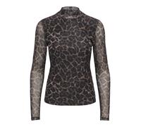 Langarmshirt ONLY "ONLERICA LIFE MESH L/S TOP JRS NOOS", Damen, Gr. L, braun (raw umber aop:schwarz leo vibe), Jersey, Obermaterial: 95% Polyester, 5% Elasthan, bedruckt, regular fit normal, hoch gesc