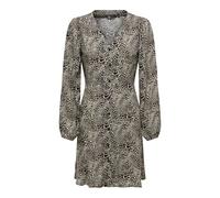 Druckkleid ONLY "ONLEVIDA L/S SHORT DRESS WVN NOOS", Damen, Gr. L, N-Gr, pumice stone aop:alma heart leo, Web, Obermaterial: 100% Viskose, bedruckt, regular fit kniefrei, V-Ausschnitt, Kleider Druckkl