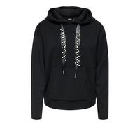 Kapuzensweatshirt ONLY "ONLFANCY L/S HOOD STRING SWT", Damen, Gr. XS (34), schwarz detail:pearl strings, Sweatware, Obermaterial: 60% Polyester, 40% Viskose, unifarben, modisch, regular fit, Langarm,
