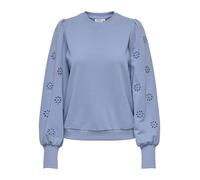 Sweatshirt ONLY "ONLFEMME L/S PUFF EMBROIDERY UB SWT", Damen, Gr. XS (34), blau (tempest), Sweatware, Obermaterial: 60% Baumwolle, 40% Polyester, unifarben, regular fit hüftlang, Rundhals, Puffärmel R