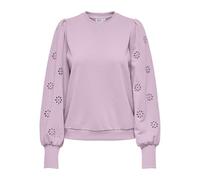 Sweatshirt ONLY "ONLFEMME L/S PUFF EMBROIDERY UB SWT", Damen, Gr. XS, winsome orchid, Sweatware, Obermaterial: 60% Baumwolle, 40% Polyester, unifarben, regular fit hüftlang, Rundhals, Puffärmel Rippbü