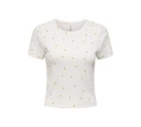Kurzarmshirt ONLY "ONLFENJA LIFE SS AOP TOP JRS NOOS", Damen, Gr. L (40), cloud dancer aop:lemons, Jersey, Obermaterial: 95% Baumwolle, 5% Elasthan, bedruckt, regular fit normal, Rundhals, Shirts, Bau