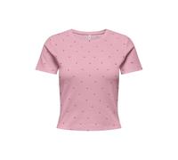 Kurzarmshirt ONLY "ONLFENJA LIFE SS AOP TOP JRS NOOS", Damen, Gr. S, romance rose aop:hearts, Jersey, Obermaterial: 95% Baumwolle, 5% Elasthan, bedruckt, regular fit normal, Rundhals, Shirts, Baumwoll